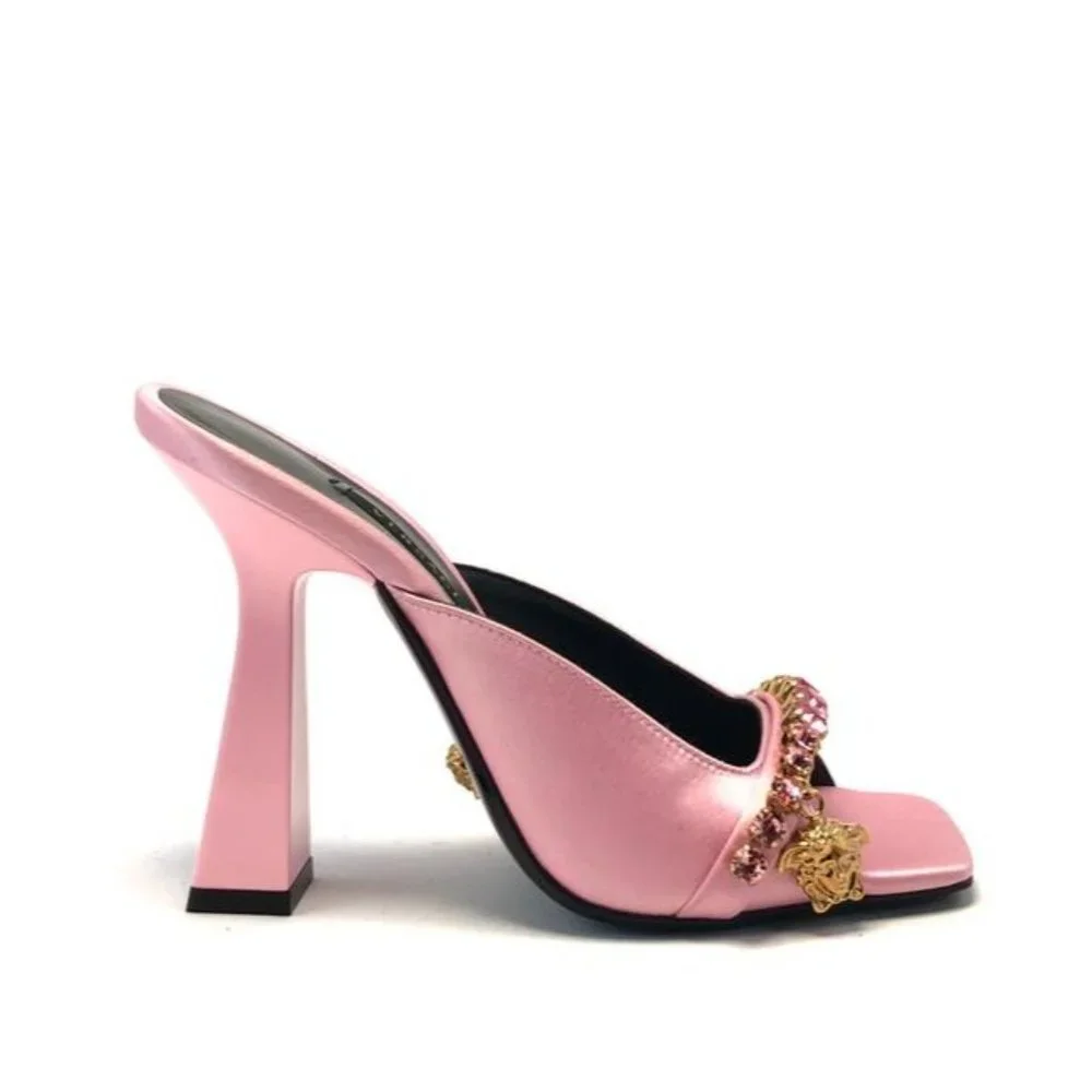 VERSACE Pink Artifact Embellished Satin Mules Size Eu:35